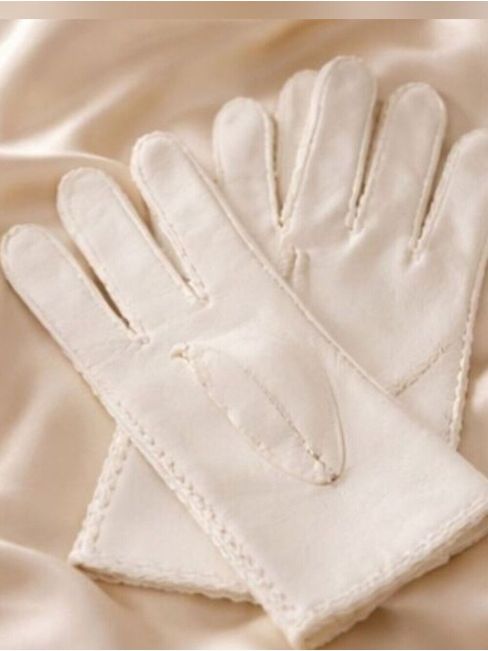 Vintage 50s Wear Right Creamy White Cotton Embroidered Gloves Size 7.5